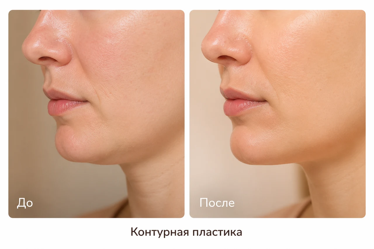 Результат процедуры контурной пластики до и после